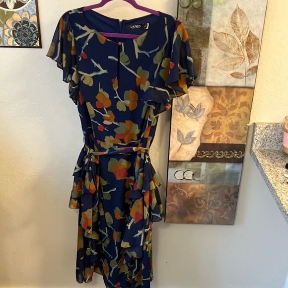 Ralph Lauren Navy Floral Black Label Designed Dress 8!! - Picture 10 of 13